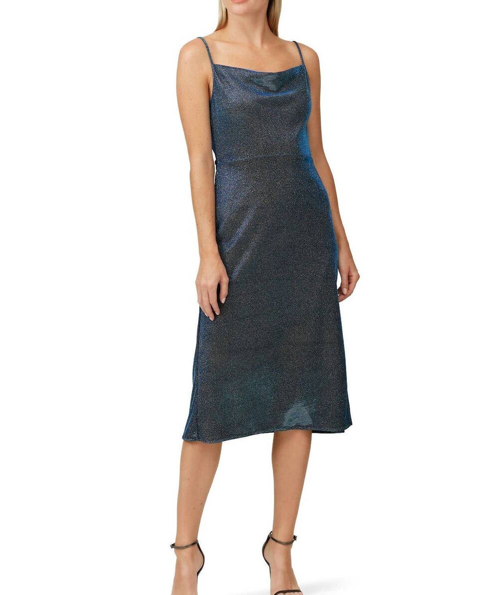 VEDA Mystery Lurex Dress Cowl Neck Sleeveless Blue Women's Size S